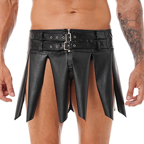 ranrann Herren Wetlook Slip Untehose Kilt Rock Sexy Jockstrap Offener Schritt Unterhose String mit Nieten Erotische Dessous Reizwäsche Schwarz B 4XL von ranrann