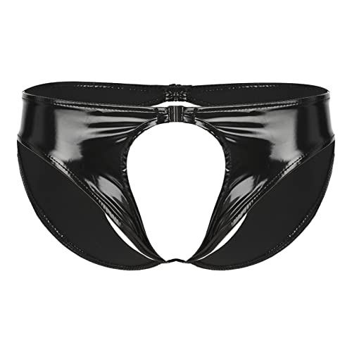 ranrann Herren Wetlook Slips Strings Tanga Jockstrap mit Penis Loch Ouvert Dessous Männer Unterwäsche Unterhose Offener Schritt Unterhose Schwarz_F L von ranrann