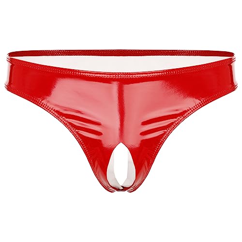 ranrann Herren Wetlook Slips Strings Tanga Jockstrap mit Penis Loch Ouvert Dessous Männer Unterwäsche Unterhose Offener Schritt Unterhose Rot_D 4XL von ranrann