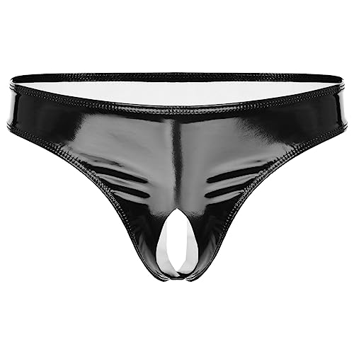 ranrann Herren Wetlook Strings Bikini Slips Tanga Jockstrap mit Penis Loch Ouvert Dessous Männer Unterwäsche Unterhose Offener Schritt Schwarz Schwarz_D 4XL von ranrann