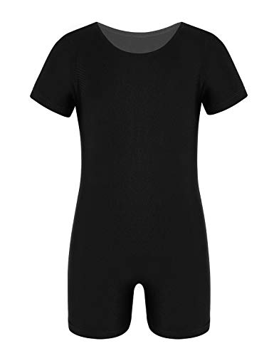 ranrann Mädchen Jungen Ballettanzug Einteiler Body Kurzarm Bodysuit mit Bein Kinder Ballett Trikot Overall Tanzbody Ballettbody Gymnastikanzug Schwarz 128/8 Jahre von ranrann