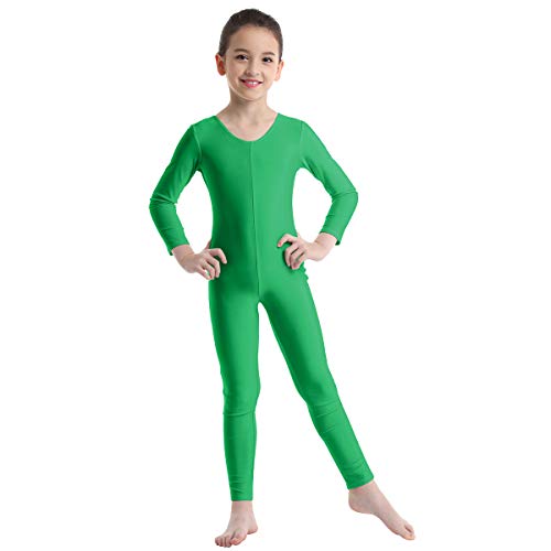 ranrann Kinder Mädchen Jungen Gymnastikanzug Langarm Body Bodysuit Overall Sport Ballett Trikot Tanz Leotard Ganzkörperanzug Einteiler Ballettanzug Turnanzug Grün 110-116/5-6 Jahre von ranrann