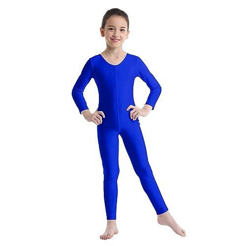 ranrann Kinder Mädchen Jungen Gymnastikanzug Langarm Body Bodysuit Overall Sport Ballett Trikot Tanz Leotard Ganzkörperanzug Einteiler Ballettanzug Turnanzug Königsblau 122-128 von ranrann