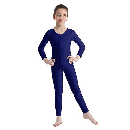 ranrann Kinder Mädchen Jungen Gymnastikanzug Langarm Body Bodysuit Overall Sport Ballett Trikot Tanz Leotard Ganzkörperanzug Einteiler Ballettanzug Turnanzug Navy blau 110-116 von ranrann