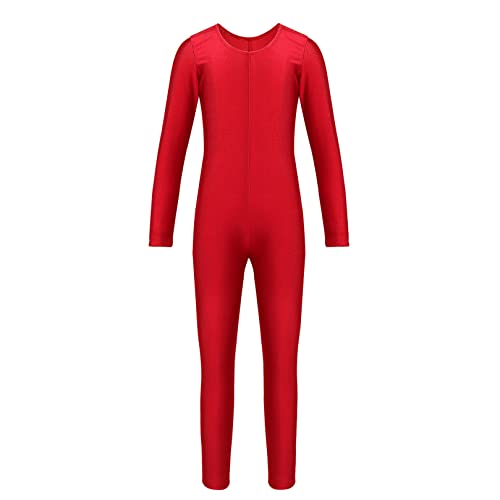 ranrann Kinder Mädchen Jungen Gymnastikanzug Langarm Body Bodysuit Overall Sport Ballett Trikot Tanz Leotard Ganzkörperanzug Einteiler Ballettanzug Turnanzug Rot 128-140/8-10 Jahre von ranrann