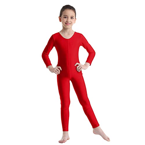 ranrann Kinder Mädchen Jungen Gymnastikanzug Langarm Body Bodysuit Overall Sport Ballett Trikot Tanz Leotard Ganzkörperanzug Einteiler Ballettanzug Turnanzug Rot 140-152/10-12 Jahre von ranrann