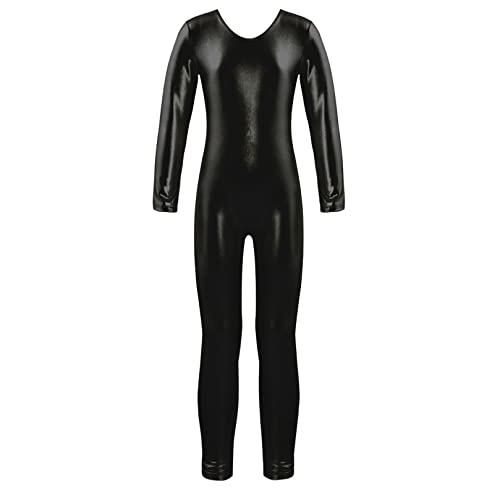 ranrann Kinder Mädchen Jungen Gymnastikanzug Langarm Body Bodysuit Overall Sport Ballett Trikot Tanz Leotard Ganzkörperanzug Einteiler Ballettanzug Turnanzug Schwarz_Metallic 140/10 Jahre von ranrann