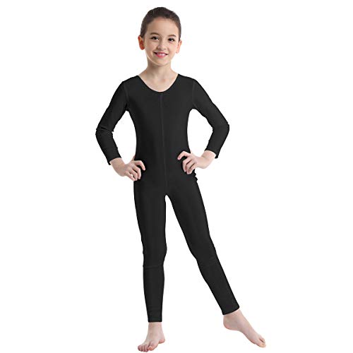 ranrann Kinder Mädchen Jungen Gymnastikanzug Langarm Body Bodysuit Overall Sport Ballett Trikot Tanz Leotard Ganzkörperanzug Einteiler Ballettanzug Turnanzug Schwarz 110-116/5-6 Jahre von ranrann