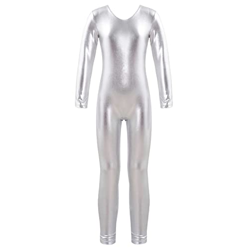 ranrann Kinder Mädchen Jungen Gymnastikanzug Langarm Body Bodysuit Overall Sport Ballett Trikot Tanz Leotard Ganzkörperanzug Einteiler Ballettanzug Turnanzug Silber_Metallic 140/10 Jahre von ranrann