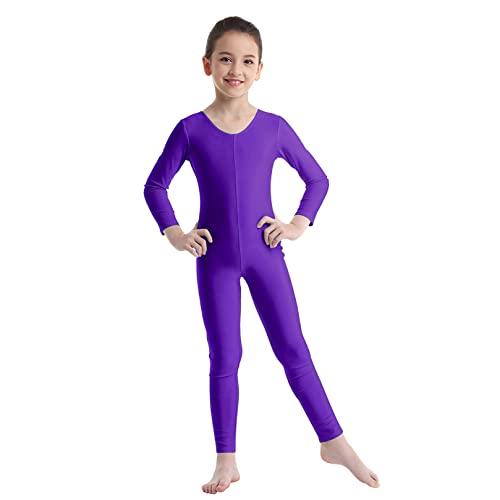 ranrann Kinder Mädchen Jungen Gymnastikanzug Langarm Body Bodysuit Overall Sport Ballett Trikot Tanz Leotard Ganzkörperanzug Einteiler Ballettanzug Turnanzug Violett 128-140/8-10 Jahre von ranrann