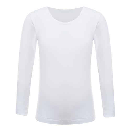 ranrann Kinder Mädchen Thermohemd Langarm Unterhemd Thermounterwäsche Rundhals Oberteil Pullover in Hautfarbe Schwarz Weiß Typ B Weiß 122-140 von ranrann