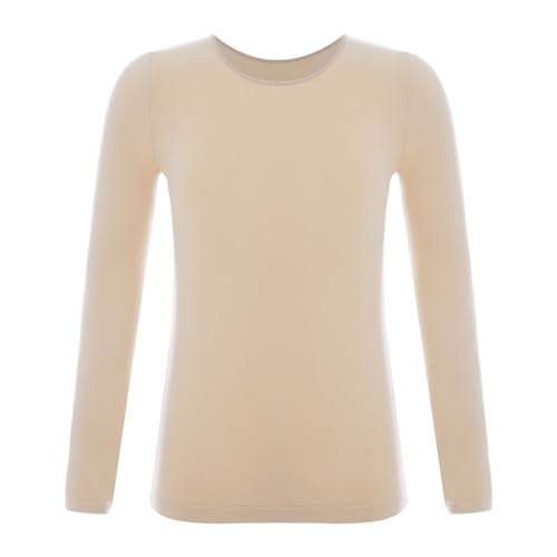 ranrann Kinder Mädchen Thermohemd Langarm Unterhemd Thermounterwäsche Rundhals Oberteil Pullover in Hautfarbe Schwarz Weiß Typ Hautfarbe 140-152 von ranrann