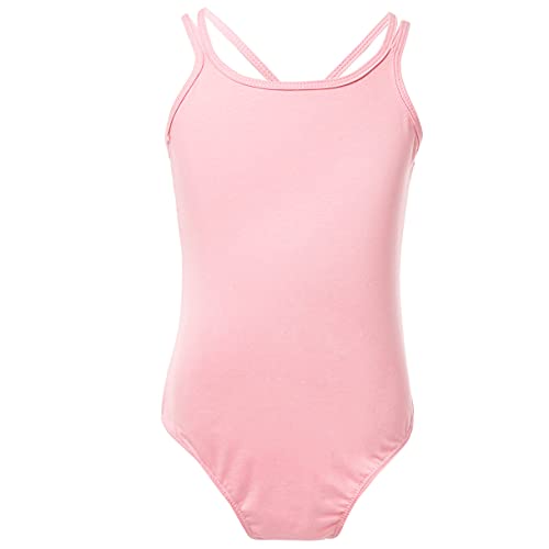 ranrann Mädchen Ballett Trikot Einteiler Ballettanzug Ballettbody Ballettkleidung Kinder Baumwolle Tanzbody Gymnastik Akrobatik Training Dancewear Rosa 122-128 von ranrann