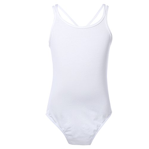 ranrann Mädchen Ballett Trikot Einteiler Ballettanzug Ballettbody Ballettkleidung Kinder Baumwolle Tanzbody Gymnastik Akrobatik Training Dancewear 3-14 Jahre Weiß 122-128/7-8 Jahre von ranrann