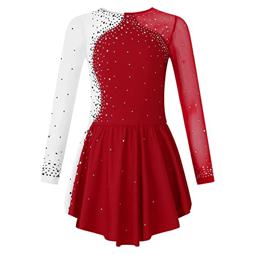 ranrann Mädchen Ballett Trikot Kleid Glitzernde Tanzkleid Langarm Eiskunstlauf Kleid Gymnastikanzug Kinder Ballett Tanz Turnen Kostüm A Burgundy 158-164 von ranrann