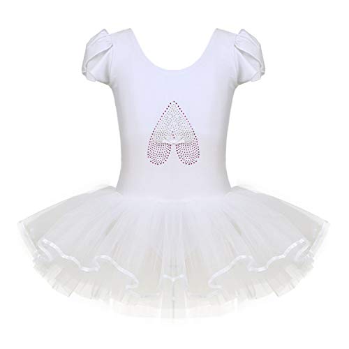 ranrann Mädchen Ballettkleid Kurzarm Ballettanzug mit Tutu Rock Tanzkleid Trikot Leotard Kleider Kinder Ballerina Outfit Ballettbekleidung Elfenbein 98-104/3-4 Jahre von ranrann