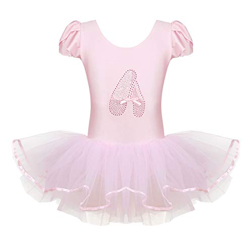 ranrann Mädchen Ballettkleid Kurzarm Ballettanzug mit Tutu Rock Tanzkleid Trikot Leotard Kleider Kinder Ballerina Outfit Ballettbekleidung Rosa 122-128/7-8 Jahre von ranrann