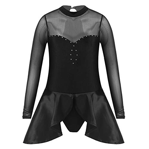 ranrann Mädchen Ballettkleid Langarm Eiskunstlauf Kleid Anzug Glitzer Tanzkostüm Tütü Rock Kinder Gymnastik Tanz Rollschuh Rollschuhlaufen Trikot Leotard Kleid Schwarz 158-164/13-14 Jahre von ranrann