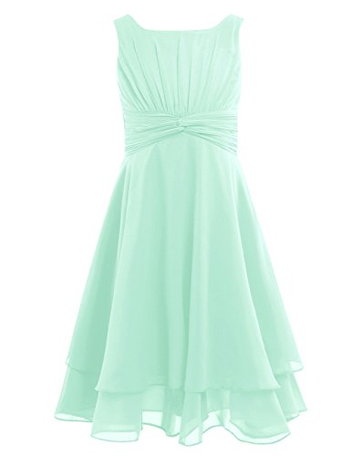 ranrann Mädchen Chiffonkleid Blumenmädchen Kleid Verknoteter Taille Ärmelloses Trägerkleid für Hochzeit Party Taufe Geburtstag Gr. 104-164 Mintgrün 140 von ranrann