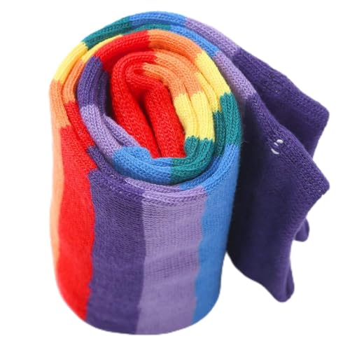 ranrann Mädchen Frauen Gestreifte Kniestrümpfe Handschuhe Regenbogen Bunte Socken Armstulpen Kostüm Zubehör für Fasching Party Beinstulpen_Regenbogen One Size von ranrann