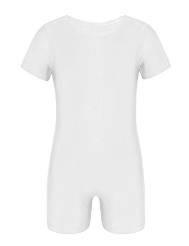 ranrann Mädchen Jungen Ballettanzug Einteiler Body Kurzarm Bodysuit mit Bein Kinder Ballett Trikot Overall Tanzbody Ballettbody Gymnastikanzug Weiß 140/10 Jahre von ranrann