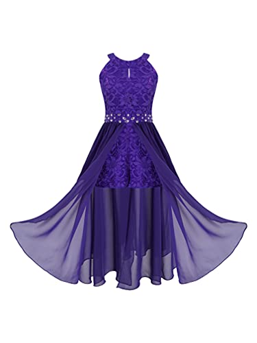 ranrann Mädchen Kleid Festlich Hochzeit Kleid Blumenmädchen Lang Chiffon Kleid Prinzessin Kleid Partykleid Festzug Abendkleid Kommunion Kleid Gr.116-164 Violett 164/14 Jahre von ranrann