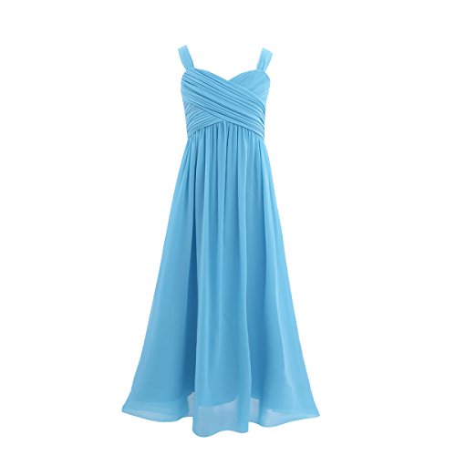 ranrann Mädchen Kleider Ärmellos Chiffon Kleid Festlich Kommunionkleid Hochzeit Blumenmädchenkleid Langes Prinzessin Kleid Festzug Party Abendkleid Gr.104-164 Blau 164/14 Jahre von ranrann