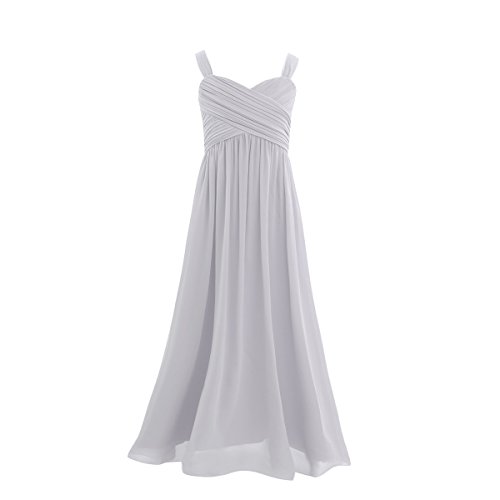 ranrann Mädchen Kleider Ärmellos Chiffon Kleid Festlich Kommunionkleid Hochzeit Blumenmädchenkleid Langes Prinzessin Kleid Festzug Party Abendkleid Gr.104-164 Grau 140/10 Jahre von ranrann