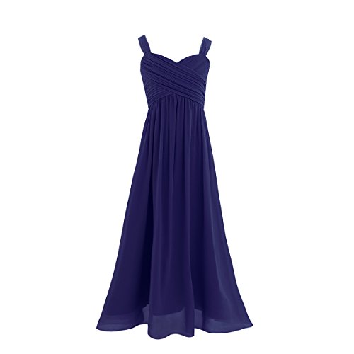 ranrann Mädchen Kleider Ärmellos Chiffon Kleid Festlich Kommunionkleid Hochzeit Blumenmädchenkleid Langes Prinzessin Kleid Festzug Party Abendkleid Gr.104-164 Navy Blau 176/16 Jahre von ranrann