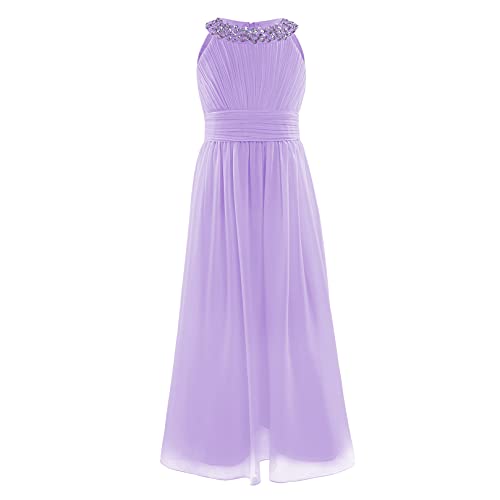 ranrann Mädchen Lange Partykleid Chiffon Kleid Festlich Prinzessin Blumenmädchen Kleid Hochzeit Kinder Ärmellos Abendkleid Kleid Gr. 104 116 128 140 152 164 Lavender 164 von ranrann