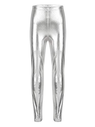 ranrann Mädchen Leggings Metallic Skinny Leggins Kinder Hose Lang Glänzend Strumpfhose Tanz Party Sport Laufen Gymnastik Hose 4-12 Jahre Silber 110-116/5-6 Jahre von ranrann