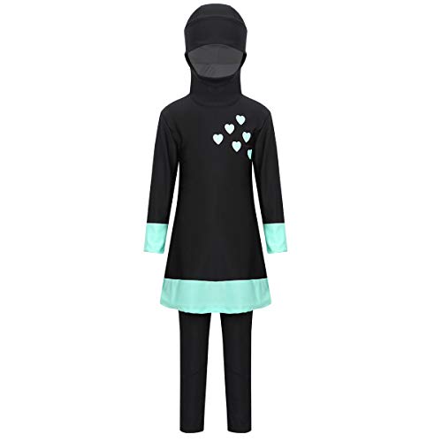 ranrann Mädchen Muslimisch Bademode Badeanzug Set Schwimmen Kleid mit Badehose Kinder Konservativ Islamisch Full Cover Schwimmanzug UV Schutz Badebekleidung Schwarz 152-164/12-14 Jahre von ranrann