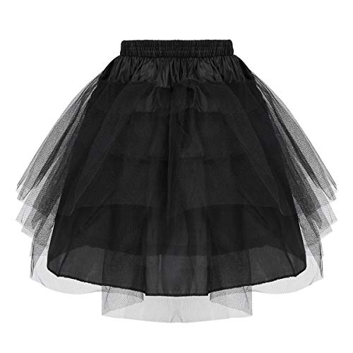 ranrann Mädchen Petticoat Reifrock Unterrock Prinzessin Tutu 5 Lage Mini Rock mit Kordelzug A-Linie Retro für Hochzeit Party Abend Schwarz One Size von ranrann