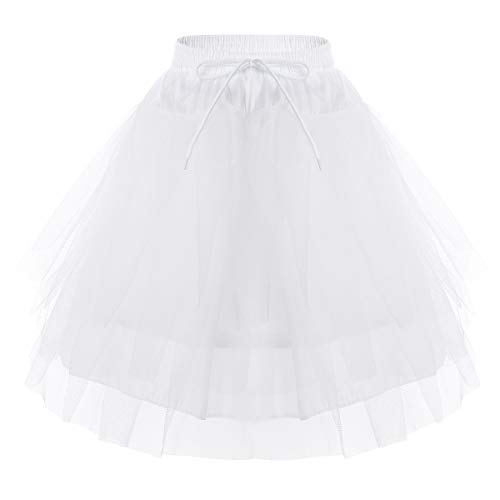 ranrann Mädchen Petticoat Reifrock Unterrock Prinzessin Tutu 5 Lage Mini Rock mit Kordelzug A-Linie Retro für Hochzeit Party Abend Weiß One Size von ranrann