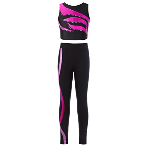 ranrann Mädchen Sport Outftis Sport BH Tank Top mit Racer Back Lange Leggings Trainingsanzug Ärmellos Kinder Sportbekleidung für Fitness Workout Gymnastik Rose D 134-140/9-10 Jahre von ranrann