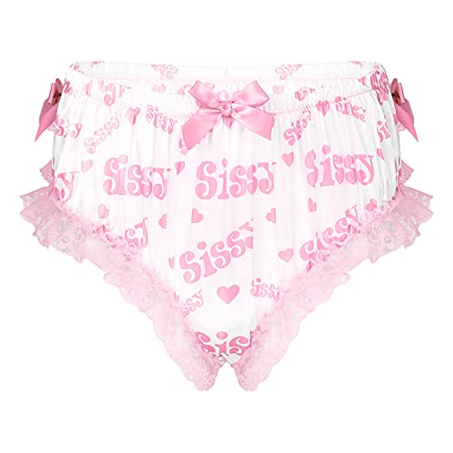 ranrann Männer Sissy Höschen Slip Satin Unterhose Panty Schlüpfer Sexy Unterwäsche Dessous mit Rüschen Herren Crossdressing Kostüm Rosa_B Large von ranrann