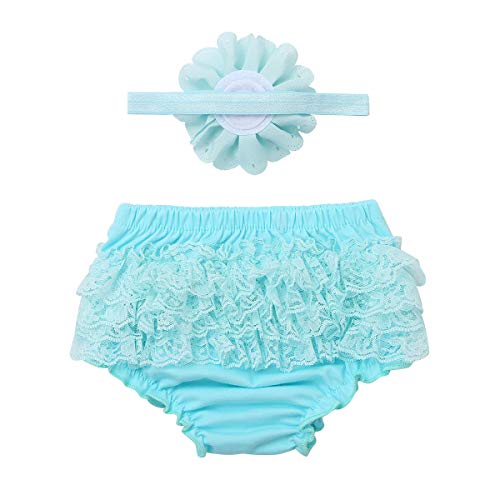 ranrann Neugeborenes Baby Slip Mädchen Unterhose Bloomers mit Spitzen Rüschen Blumen Haarschmuck Kleinkind Kostüm Babybekleidung für Geburtstag Fotoshooting Blau 92-98/2-3 Jahre von ranrann