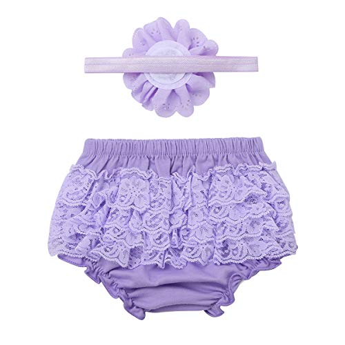 ranrann Neugeborenes Baby Slip Mädchen Unterhose Bloomers mit Spitzen Rüschen Blumen Haarschmuck Kleinkind Kostüm Babybekleidung für Geburtstag Fotoshooting Lavender 92-98/2-3 Jahre von ranrann