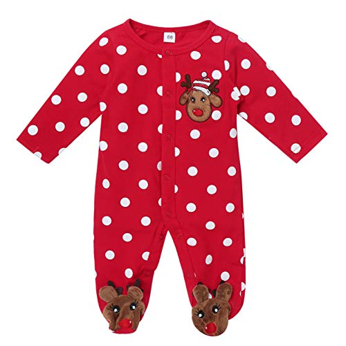 ranrann Neugeborenes Baby Strampler Mädchen Jungen Body mit Rentier Elch Muster aus Baumwolle Overall Gepunkt Babykleidung Weihnachten Outfits Rot 50-56/0-3 Monate von ranrann