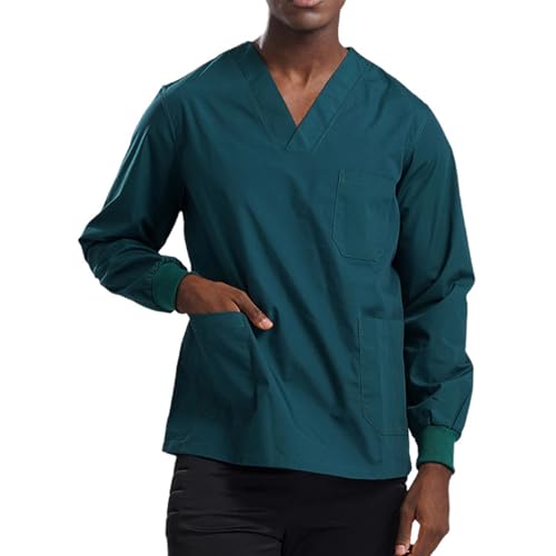 ranrann Schlupfkasack Langarm Herren Schlupfhemd V-Ausschnitt Tops Arzt Pfleger Arbeitskleidung Uniform Operation Oberteil Grün L von ranrann