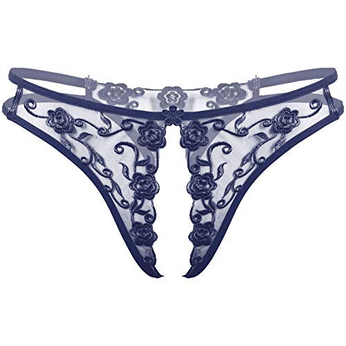 ranrann String Tanga Damen Sexy Panties Ouvert Slip Offener Schritt Unterhose Lingerie Unterwäsche Reizwäsche Frauen Spitze Dessous Low Rise Blau One Size von ranrann