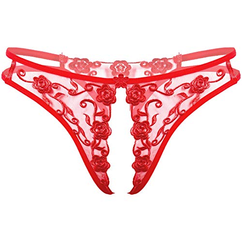 ranrann String Tanga Damen Sexy Panties Ouvert Slip Offener Schritt Unterhose Lingerie Unterwäsche Reizwäsche Frauen Spitze Dessous Low Rise Rot One Size von ranrann