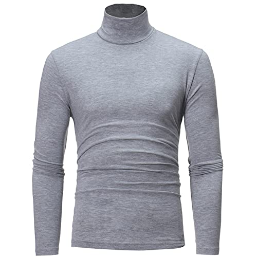 ranrann Unterhemd Herren Lang Oberteil Langarmshirt Baumwolle Shirt Rollkragen Pullover Einfarbig Thermohemd Unterwäsche Slim Fit Grau XXL von ranrann