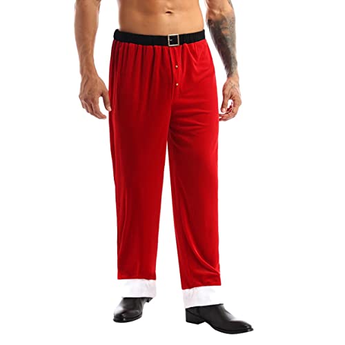 ranrann Weihnachten Hose Herren Nikolaus Kostüm Samt Pants mit Gummizug Männer Weihnachtsmann Cosplay Christmas Outfits Fasching Rot 3XL von ranrann