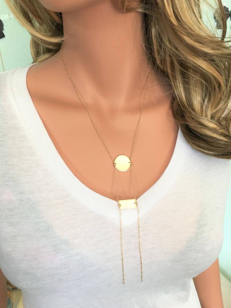 Gold Scheibe Halskette/Gehämmert Und Tag Doppel-Disc-Kreis-Halskette Gefüllt von ransomjewelry