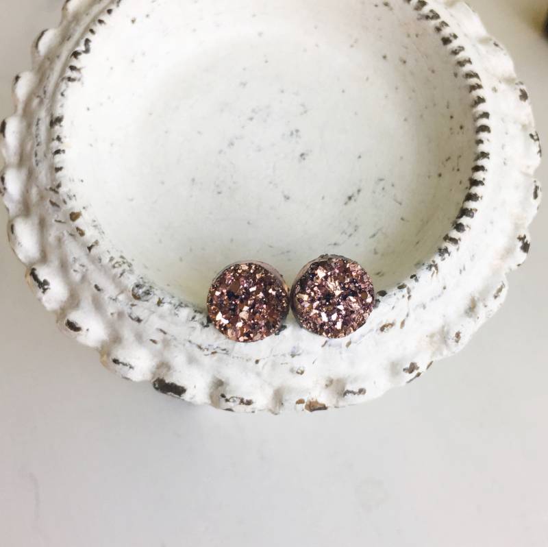 Rosegold Kupfer Drusy Druzy Quarz Ohrstecker Organic Rock Star von ransomjewelry