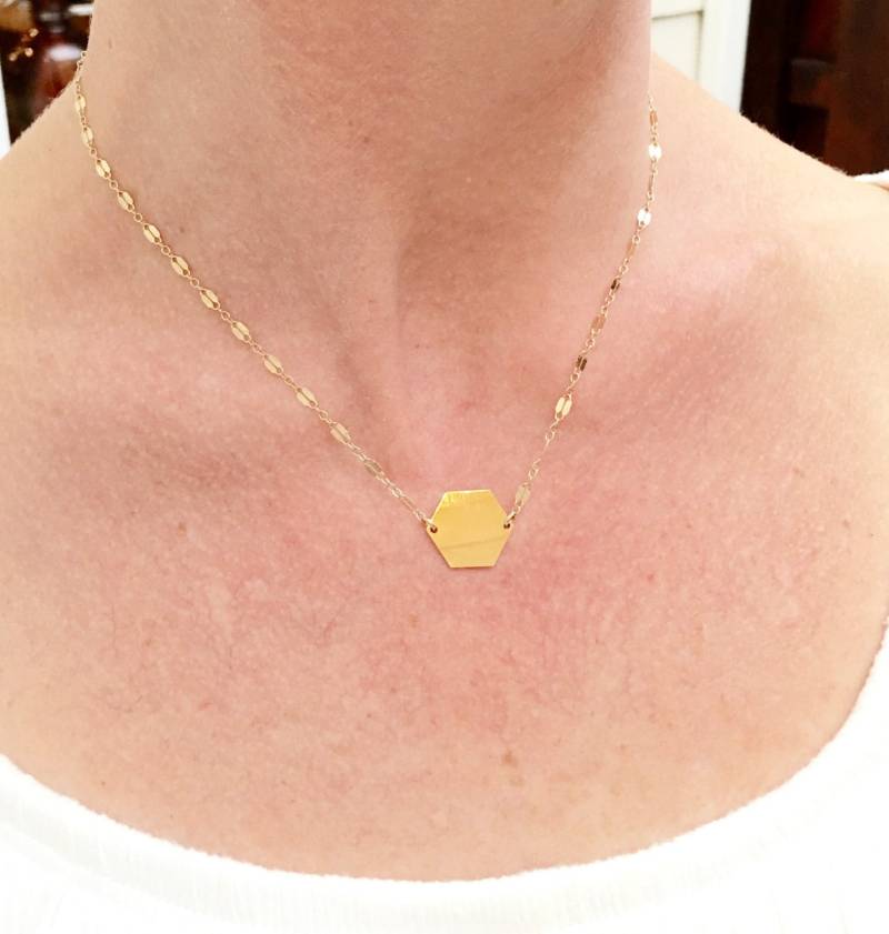 The Piper Halskette // Gold Filled 14Kt 14K Hexagon Mit Zarter Bar-Kette von ransomjewelry