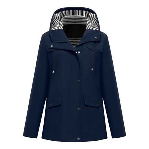 raoieykaxu Regenjacke Damen Atmungsaktive Wasserdichte Jacken Einfarbig Softshelljacke Gefüttert Mit Gestreift Stanzjacke Leichte Kapuzenjacke Reißverschluss Outdoorjacke Übergangsjacke Damen von raoieykaxu