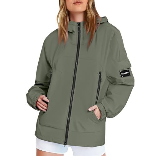 raoieykaxu Regenjacke Damen Funktionsjacke Einfarbig Regenmantel Atmungsaktiv Softshelljacke Outdoor Leichte Fahrradjacke Große Größen Übergangsjacke mit Kapuze Regenjacke Damen Wasserdicht von raoieykaxu