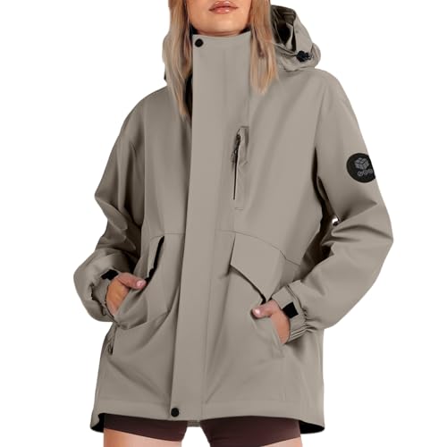 raoieykaxu Regenjacke Damen Funktionsjacke Einfarbig Regenmantel Atmungsaktiv Softshelljacke Outdoor Leichte Fahrradjacke Große Größen Übergangsjacke mit Kapuze Regenjacke Damen Wasserdicht von raoieykaxu